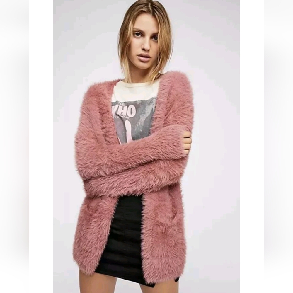 Free People Faux Fur Sweater Cardigan